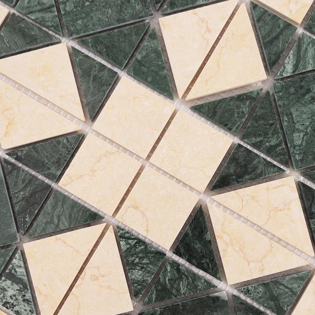Green Mixed Beige Stars Marble Mosaic Tiles — mosaic ghép nghệ thuật bằng đá marble xanh lục & beige