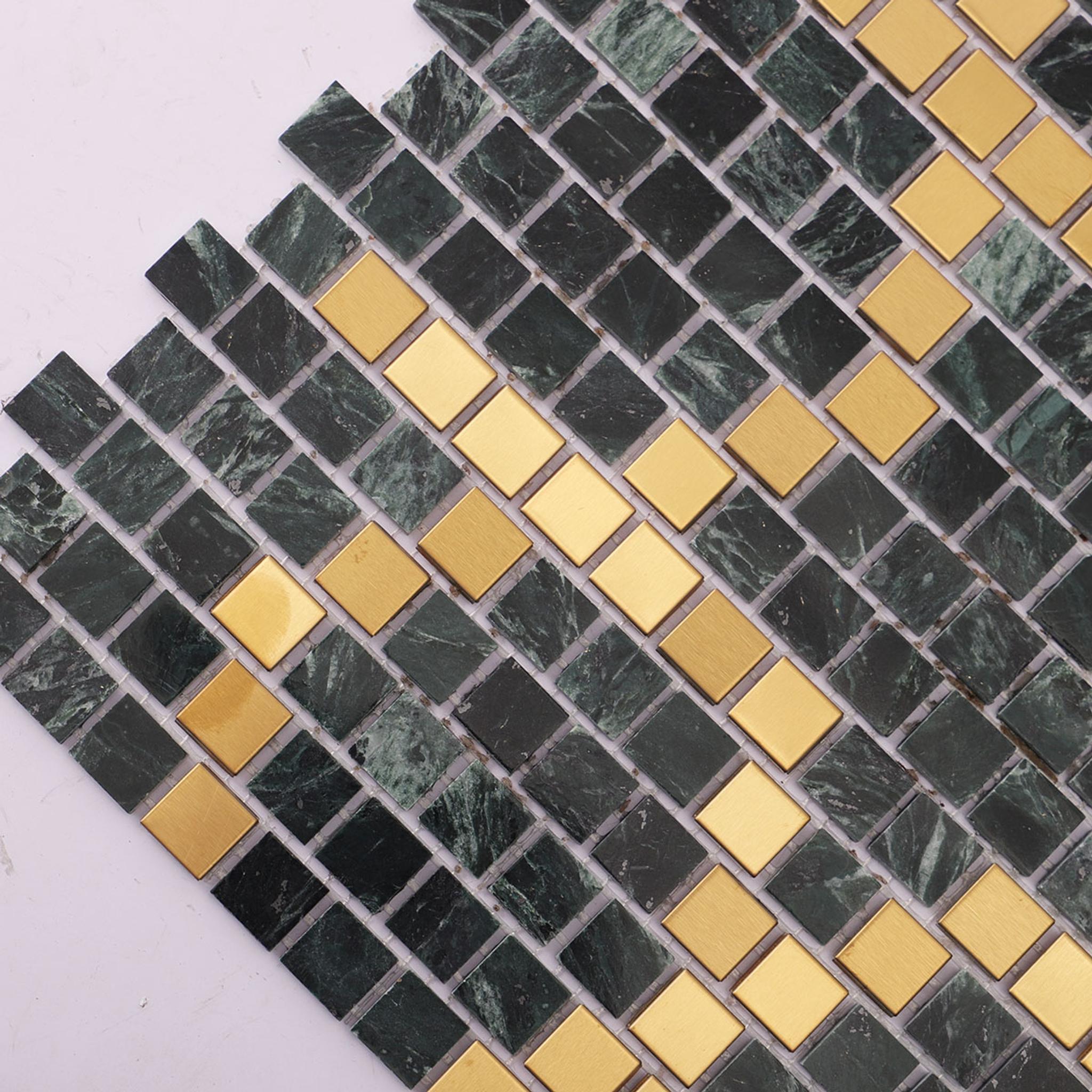 Green and Gold Marble Mosaic Tiles — mosaic subway (gạch thẻ) bằng đá marble xanh lục & vàng