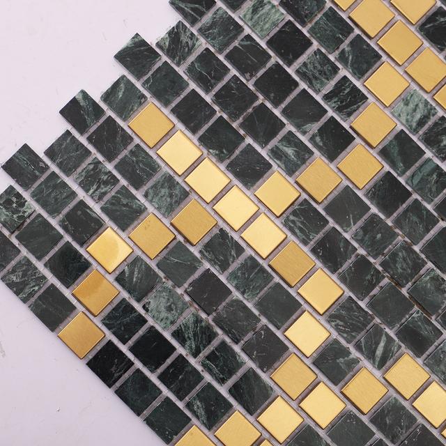 Green and Gold Marble Mosaic Tiles — mosaic subway (gạch thẻ) bằng đá marble xanh lục & vàng