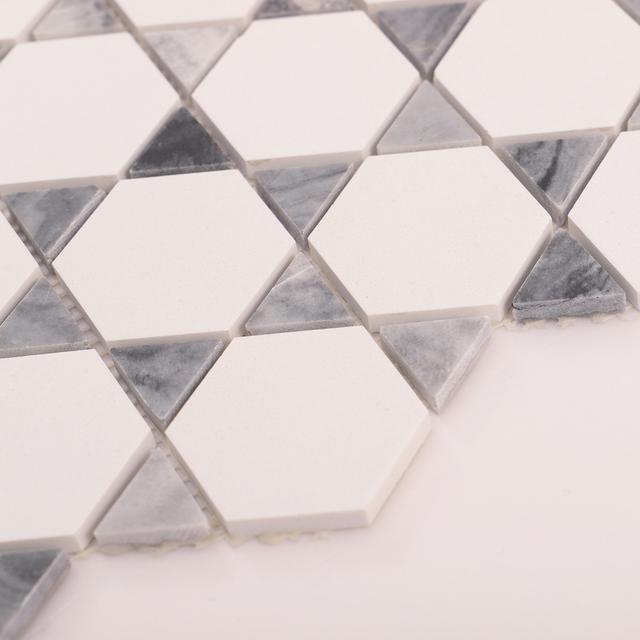 White and Gray Triangle Marble Mosaic Wall Tiles — mosaic lục giác bằng đá marble trắng & xám