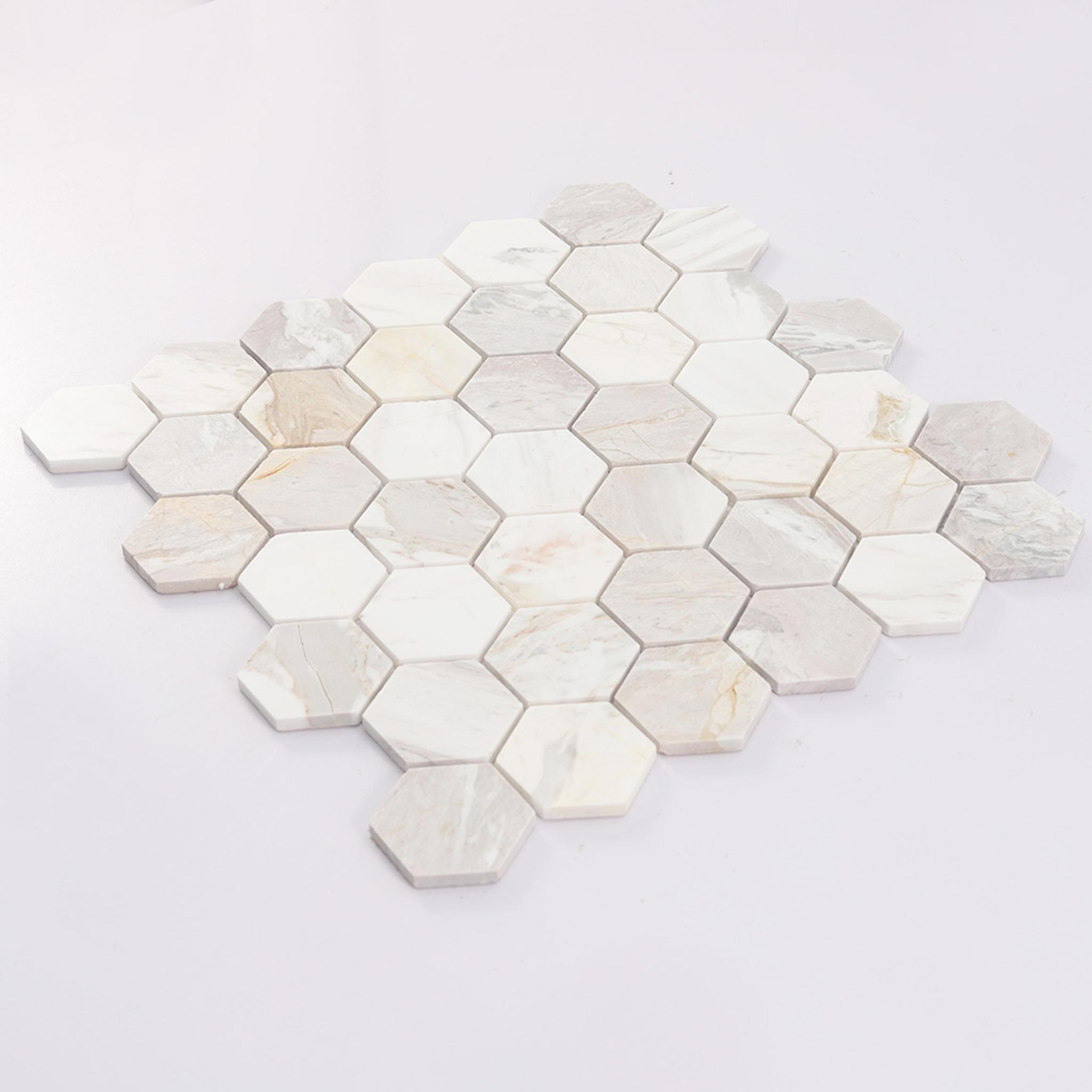 Cream White Hexagon Marble Mosaic Tile for Bathroom Walls — mosaic lục giác bằng đá marble trắng & kem