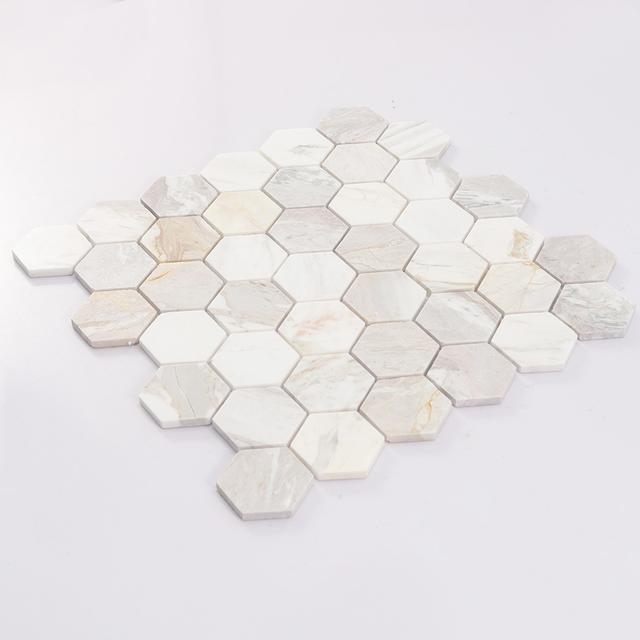 Cream White Hexagon Marble Mosaic Tile for Bathroom Walls — mosaic lục giác bằng đá marble trắng & kem