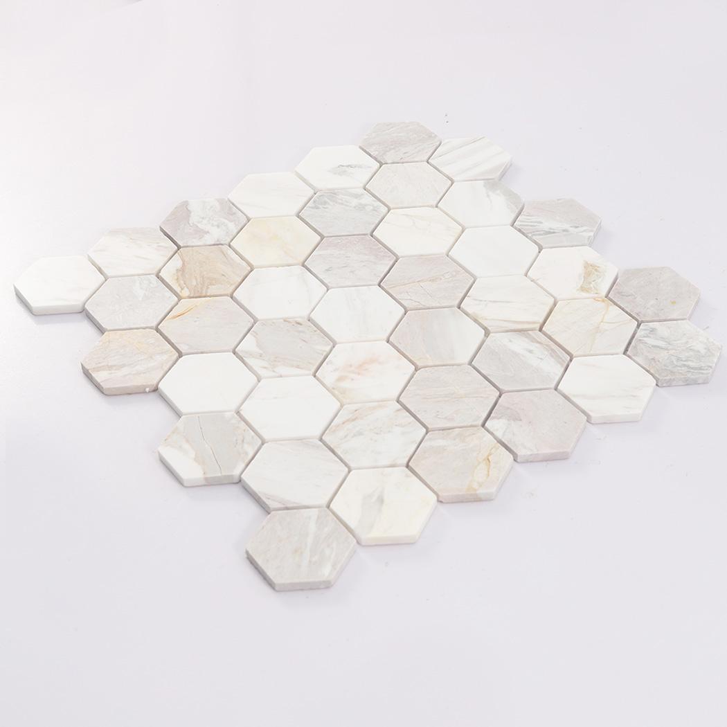 Cream White Hexagon Marble Mosaic Tile for Bathroom Walls — mosaic lục giác bằng đá marble trắng & kem