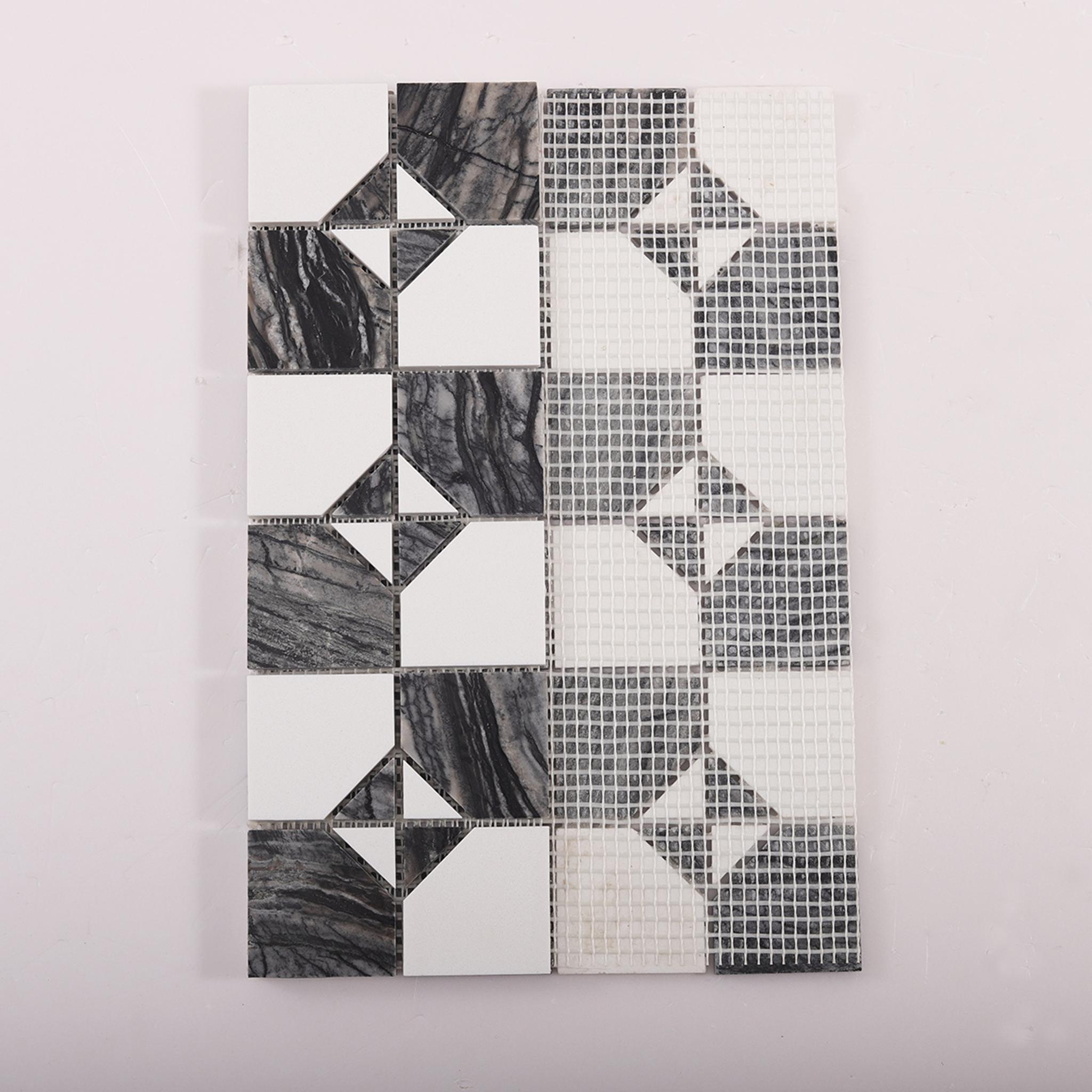 Gray and White Thassos Natural Marble Tiles — mosaic ghép nghệ thuật bằng đá marble trắng & xám