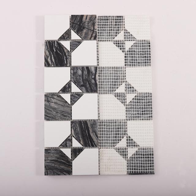Gray and White Thassos Natural Marble Tiles — mosaic ghép nghệ thuật bằng đá marble trắng & xám