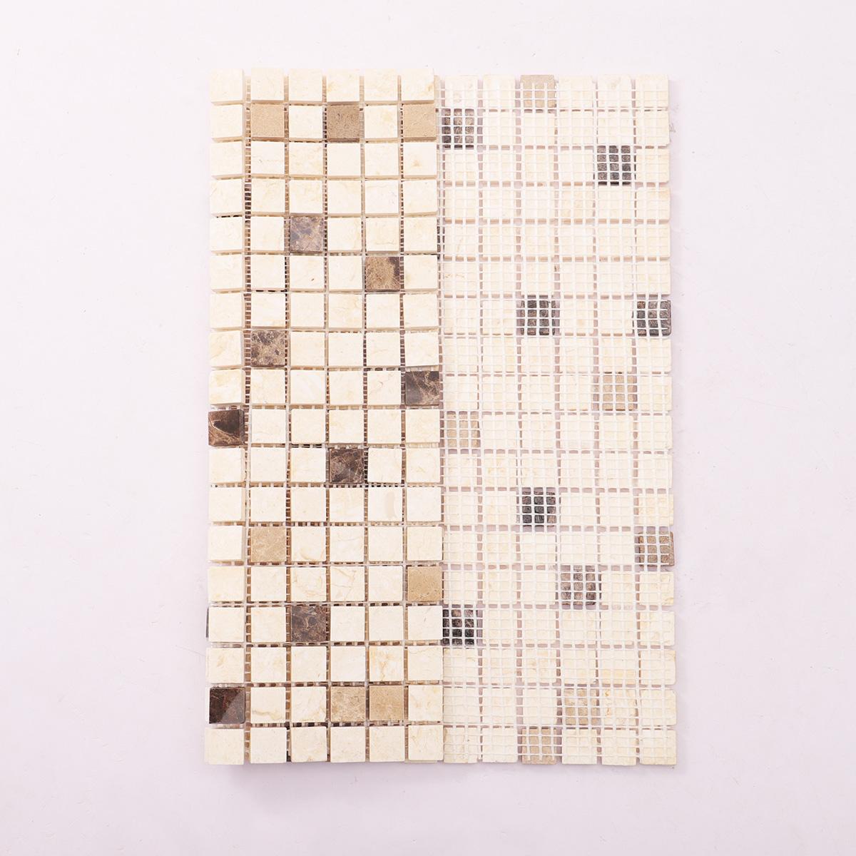 Crema Marfil and Emperador Marble Mosaic Tiles — mosaic ghép nghệ thuật bằng đá marble nâu Emperador