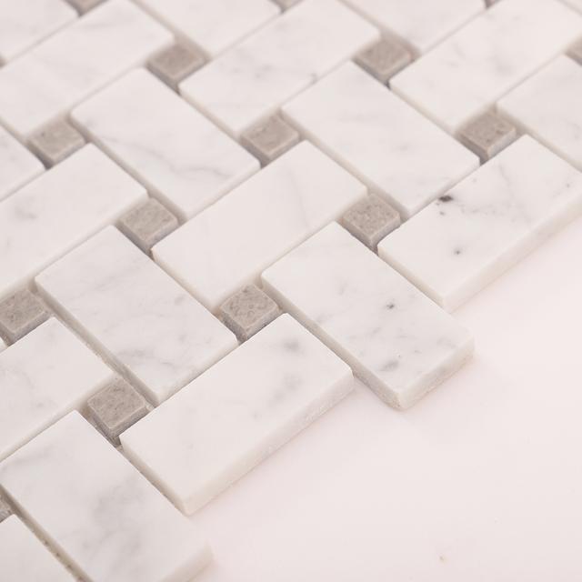 Carrara White Basketweave Marble Mosaic — mosaic đan rổ (basketweave) bằng đá marble trắng Carrara