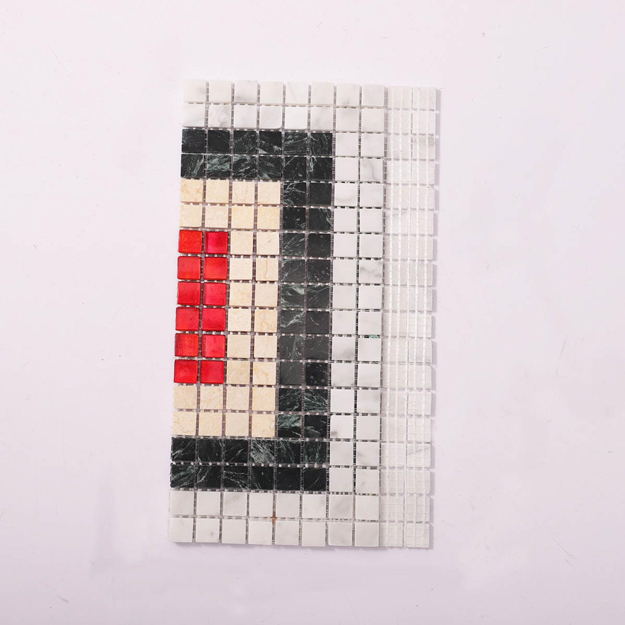 Green and White Red Dot Mosaic Tiles — mosaic ghép nghệ thuật bằng đá marble trắng & xanh lục