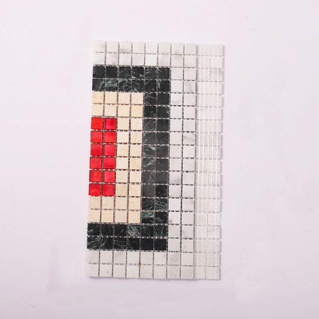 Green and White Red Dot Mosaic Tiles — mosaic ghép nghệ thuật bằng đá marble trắng & xanh lục