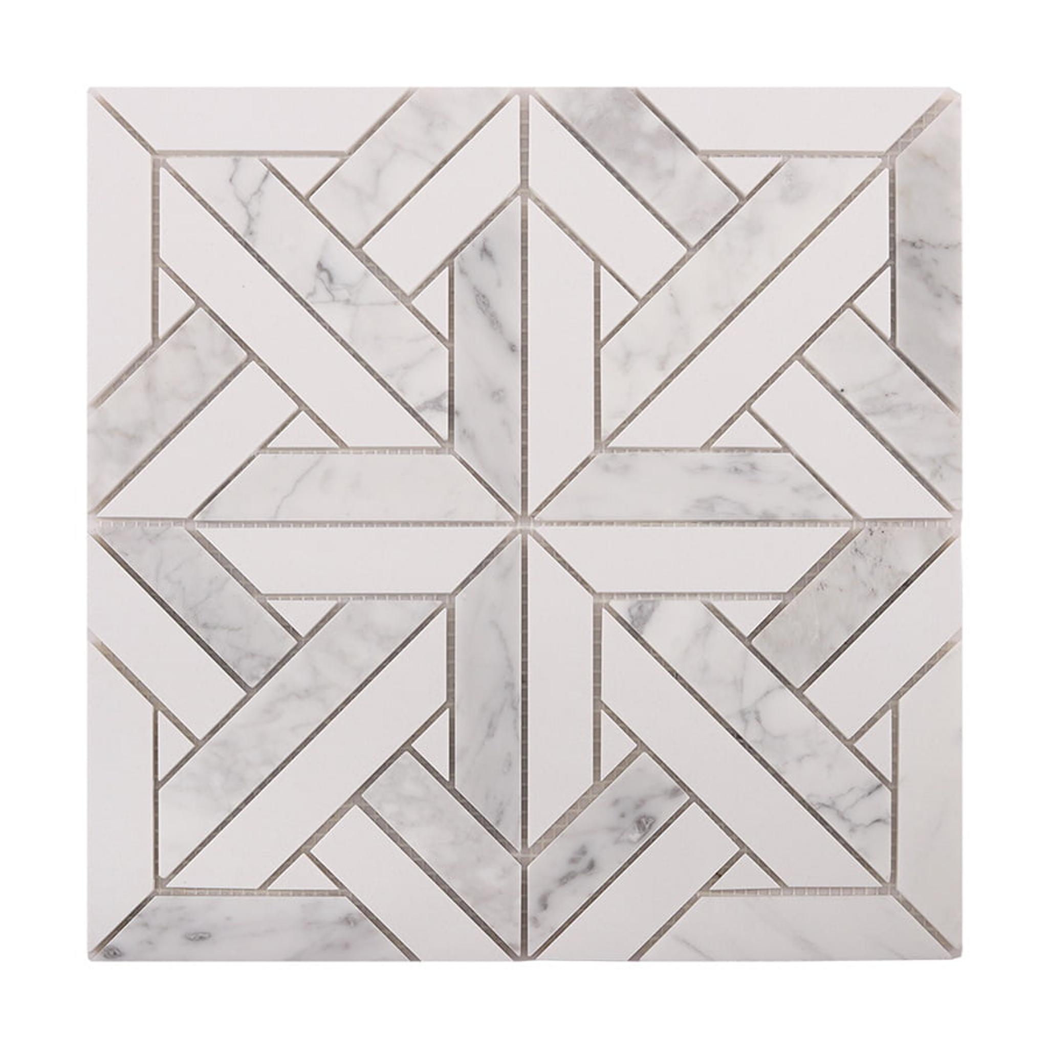 White Geometrica Thassos Honed Marble Tiles — mosaic ghép nghệ thuật bằng đá marble trắng