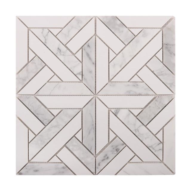 White Geometrica Thassos & Carrara Honed Marble Tiles — Rochelle Rochelle Stone