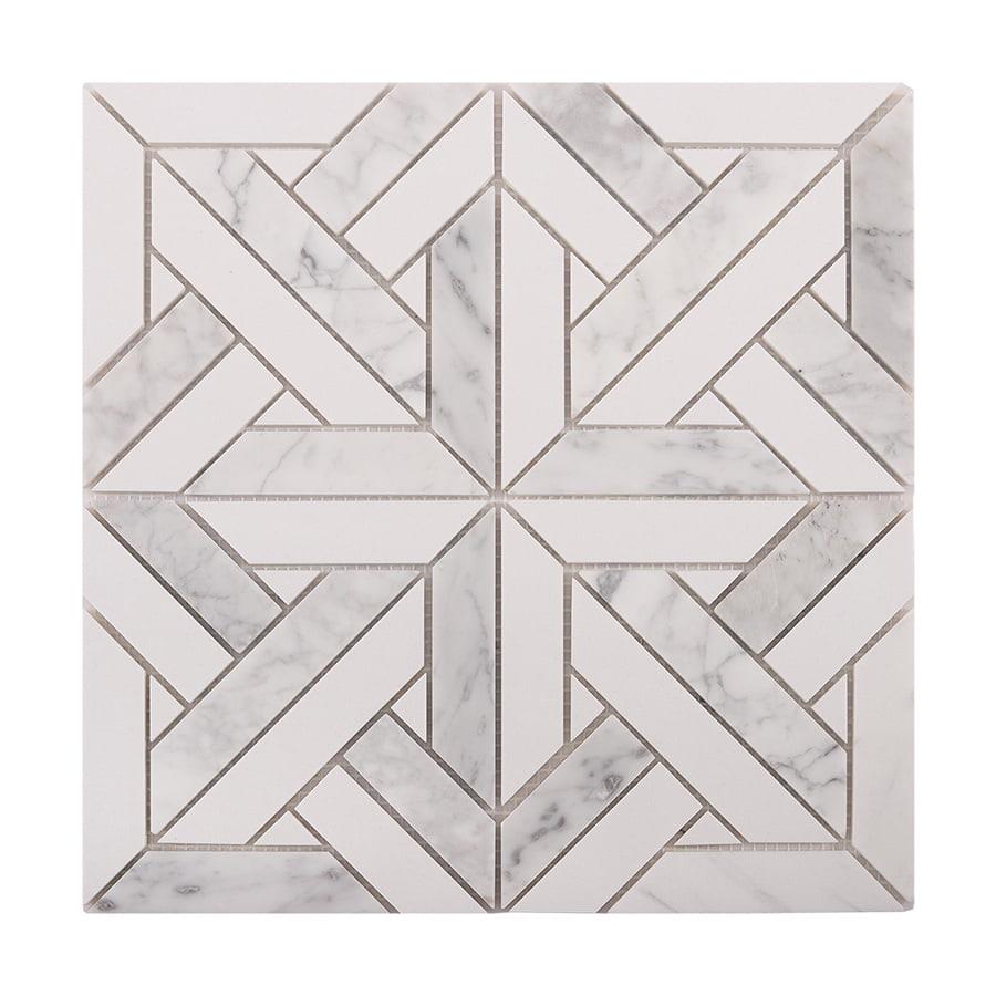 White Geometrica Thassos Honed Marble Tiles — mosaic ghép nghệ thuật bằng đá marble trắng