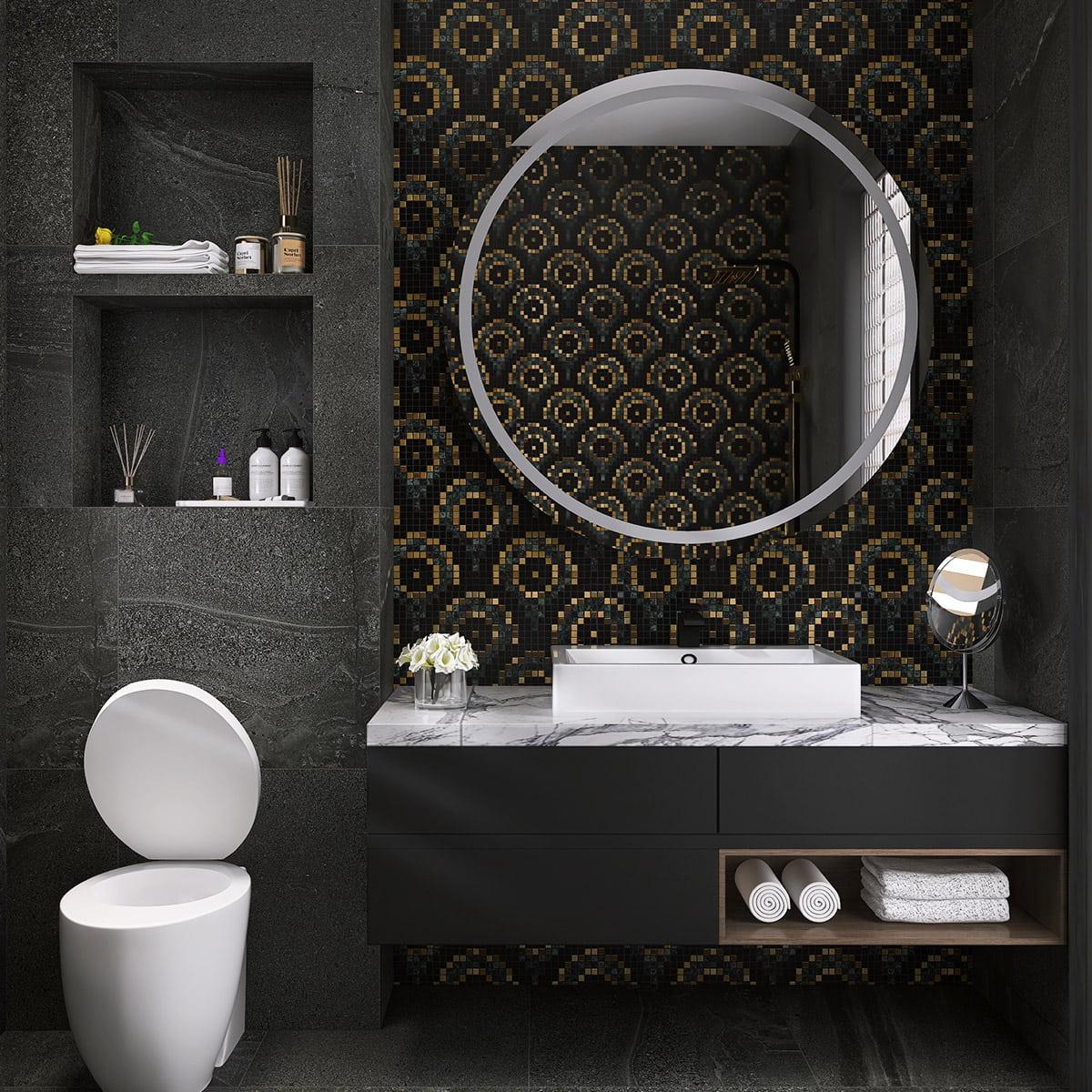 Metal and Marble Mosaic Tiles Pixel Fish Scale Pattern — mosaic vảy cá (fish scale) bằng đá marble tự nhiên