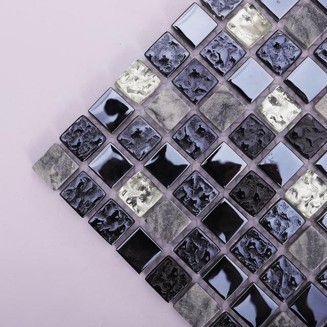 Black Silver Glass and Stone Mosaic Tile For Wall and Floor — mosaic ghép nghệ thuật bằng thủy tinh đen & bạc
