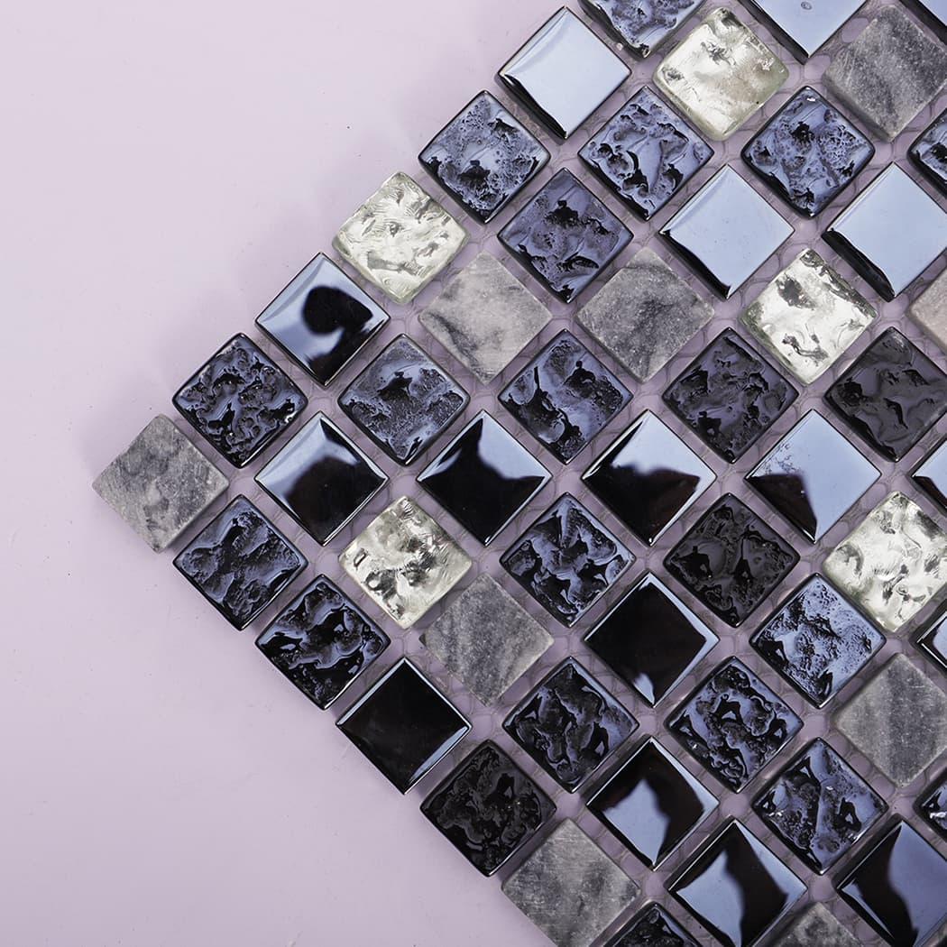 Black Silver Glass and Stone Mosaic Tile For Wall and Floor — mosaic ghép nghệ thuật bằng thủy tinh đen & bạc