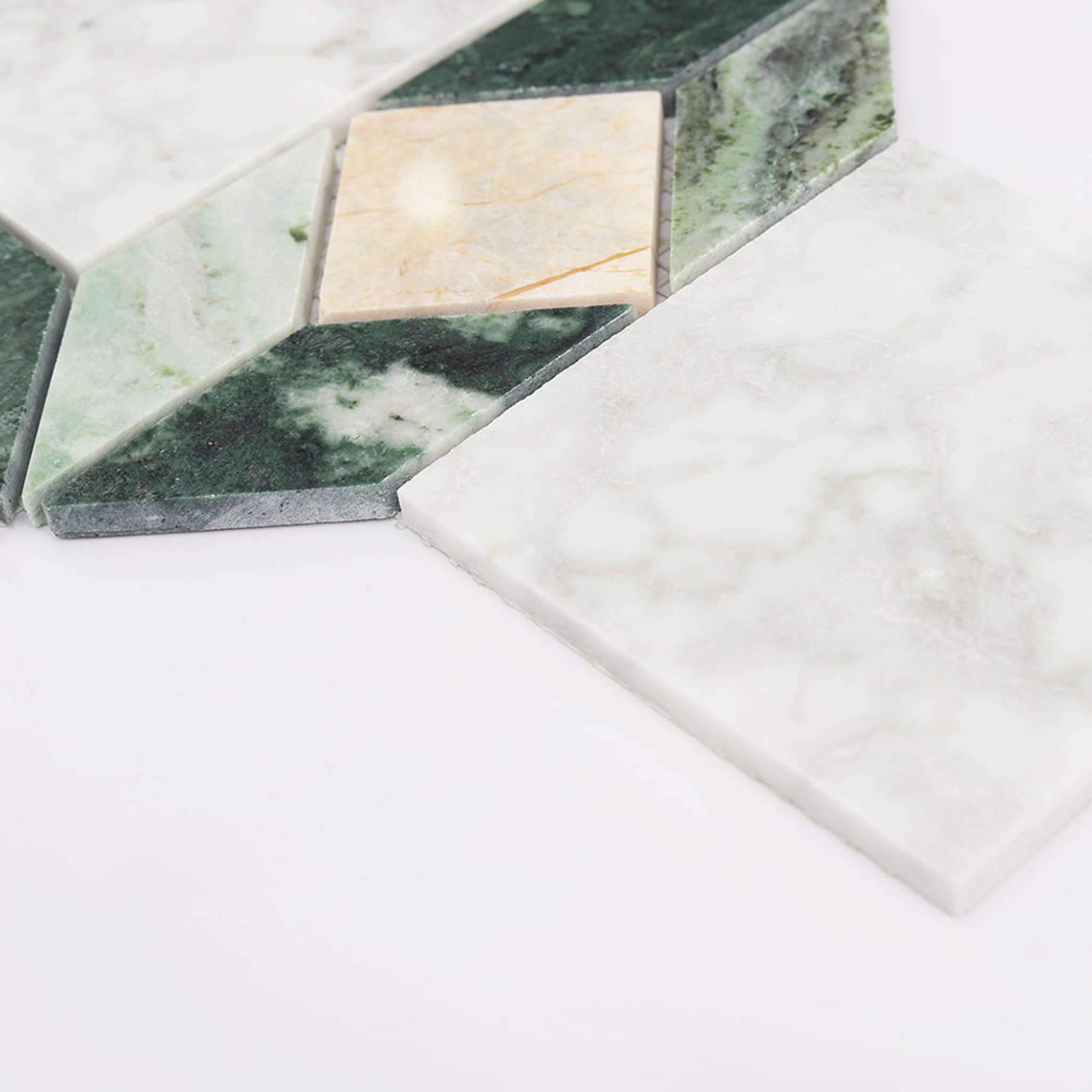 Geometric Octagon Marble Bathroom Tile Mosaic with Green and White — mosaic ghép nghệ thuật bằng đá marble trắng & xanh lục