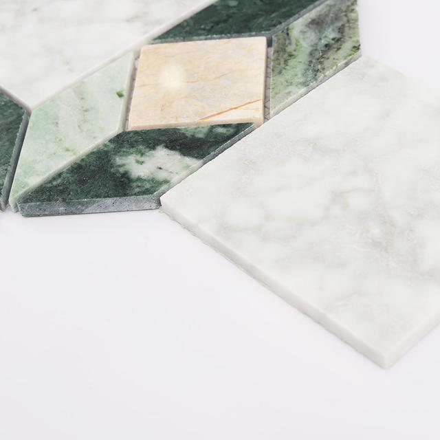 Geometric Octagon Marble Bathroom Tile Mosaic with Green and White — mosaic ghép nghệ thuật bằng đá marble trắng & xanh lục