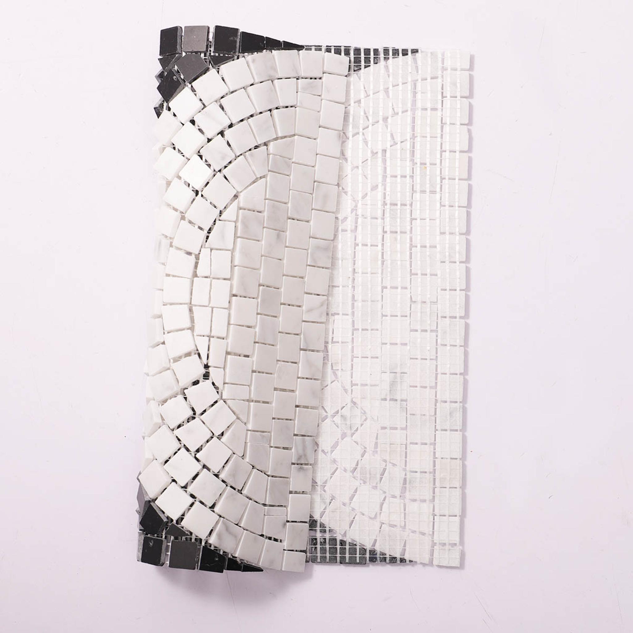 Black and White Semicircle Handmade Mosaic Tiles — mosaic ghép nghệ thuật bằng đá marble đen & trắng