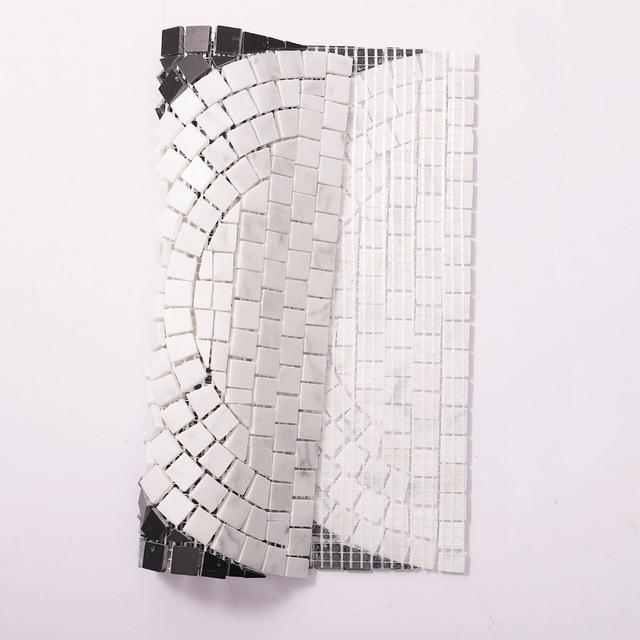 Black and White Semicircle Handmade Mosaic Tiles — mosaic ghép nghệ thuật bằng đá marble đen & trắng