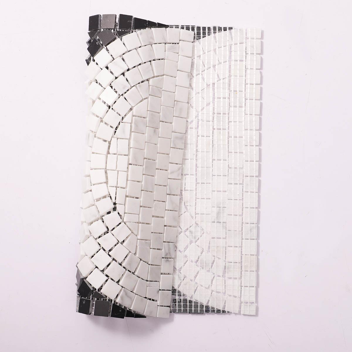 Black and White Semicircle Handmade Mosaic Tiles — mosaic ghép nghệ thuật bằng đá marble đen & trắng