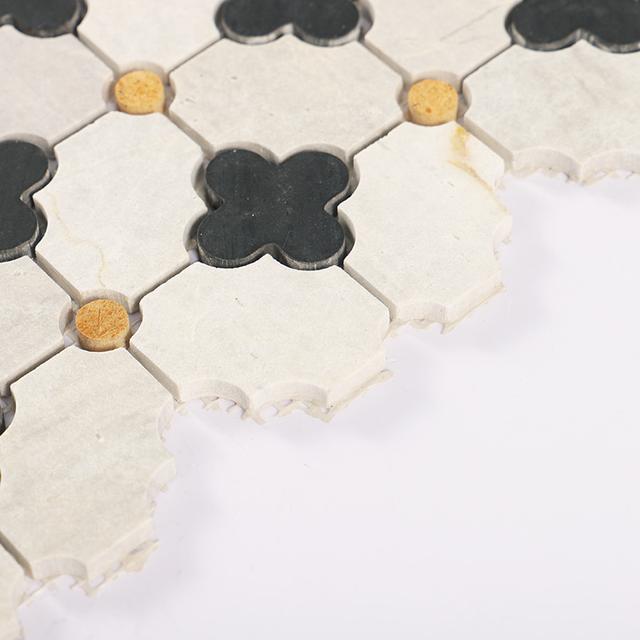 Nero Marquina and Gray Clover Marble Mosaic Tile — mosaic ghép nghệ thuật bằng đá marble xám