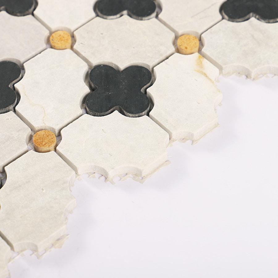 Nero Marquina and Gray Clover Marble Mosaic Tile — mosaic ghép nghệ thuật bằng đá marble xám