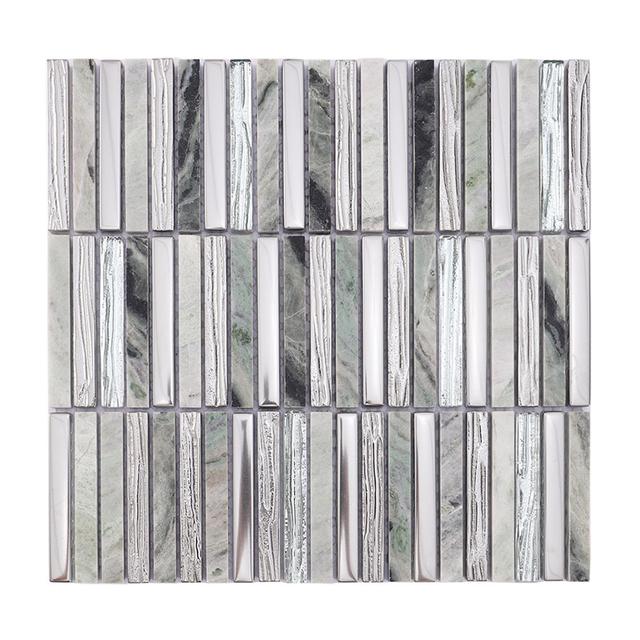 Silver Glass and Light Green Marble Mosaic Linear Tile — Rochelle Rochelle Stone