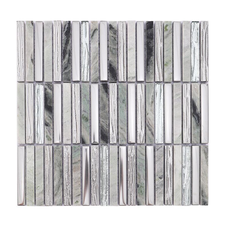 Silver Glass and Emerald Green Marble Mosaic Linear Tile — mosaic thanh dài (linear) bằng đá marble xanh lục & bạc