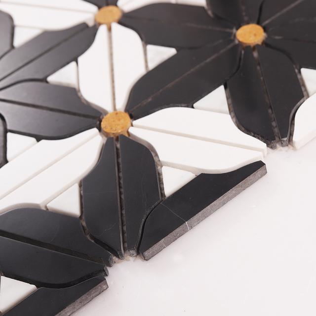 Black and White Flower Marble Mosaic — mosaic hoa văn waterjet bằng đá marble đen & trắng