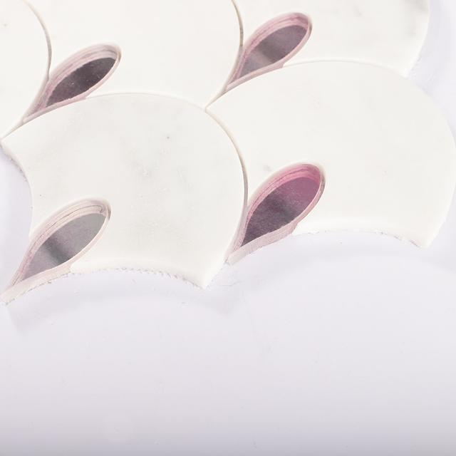 White Marble and Pink Glass Waterjet Mosaic Tile — mosaic hoa văn waterjet bằng đá marble trắng & hồng