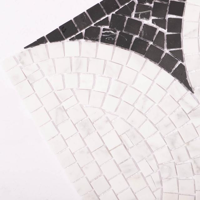 Black and White Semicircle Handmade Mosaic Tiles — mosaic ghép nghệ thuật bằng đá marble đen & trắng