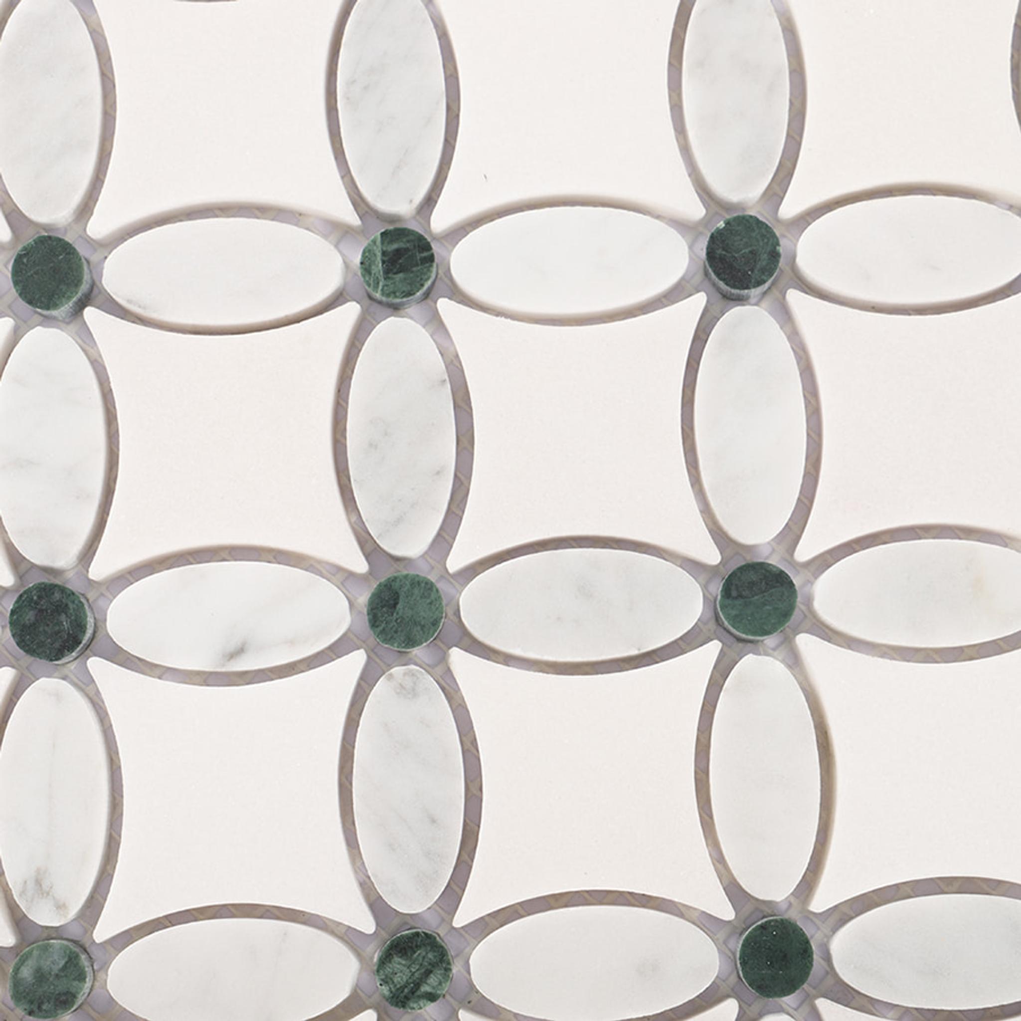 White and Green Floral Marble Floor Tile — mosaic hoa văn waterjet bằng đá marble trắng & xanh lục