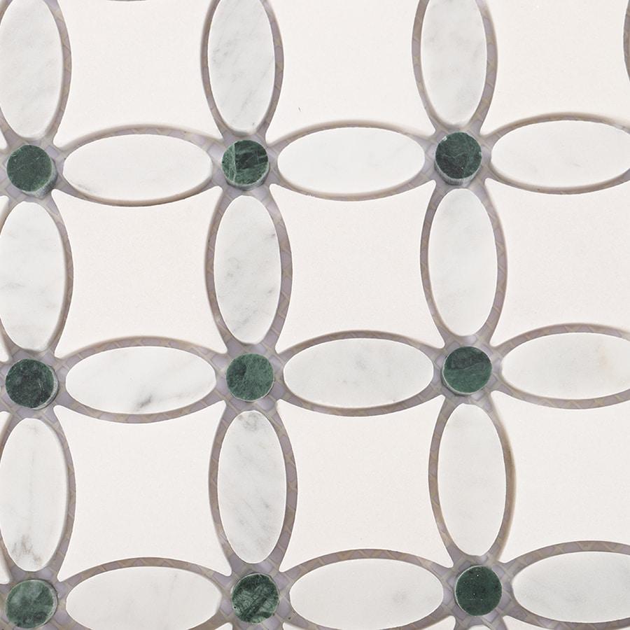 White and Green Floral Marble Floor Tile — mosaic hoa văn waterjet bằng đá marble trắng & xanh lục