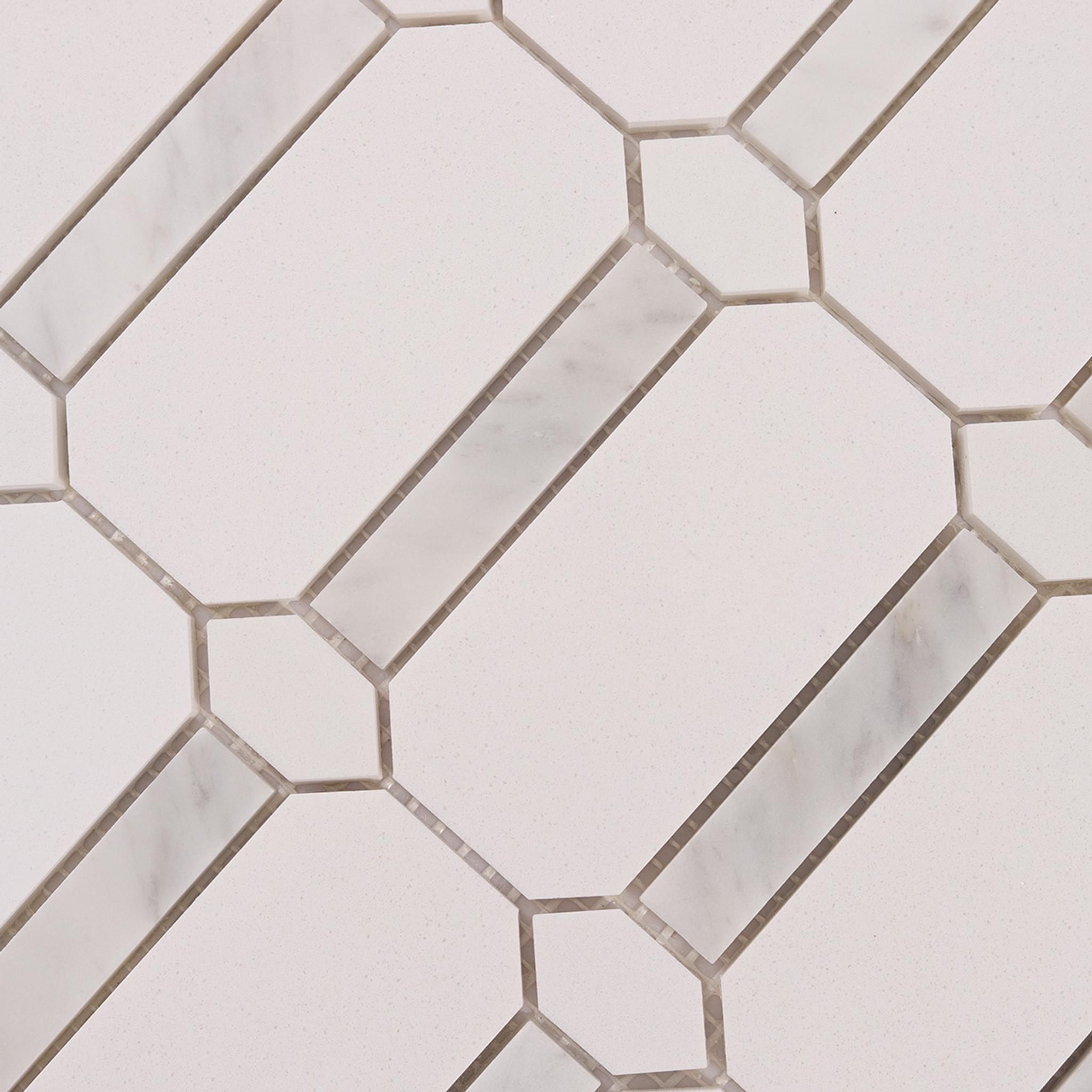 Octagon and Bar White Marble Mosaic Tiles — mosaic ghép nghệ thuật bằng đá marble trắng