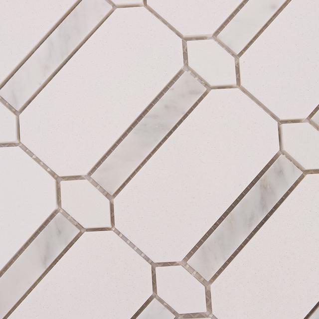 Octagon and Bar White Marble Mosaic Tiles — mosaic ghép nghệ thuật bằng đá marble trắng