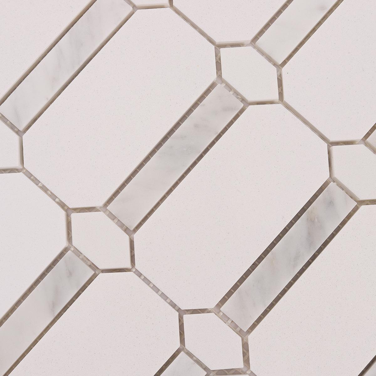 Octagon and Bar White Marble Mosaic Tiles — mosaic ghép nghệ thuật bằng đá marble trắng