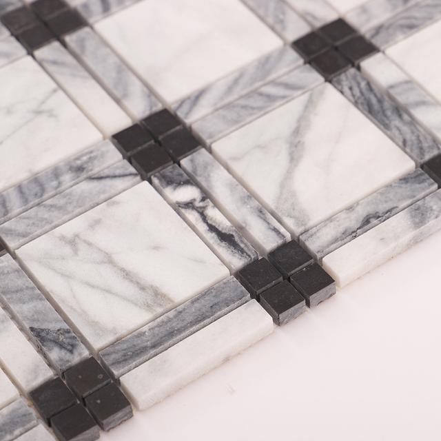 Black and White Polished Marble Plaid Mosaic Tiles — mosaic ghép nghệ thuật bằng đá marble đen & trắng