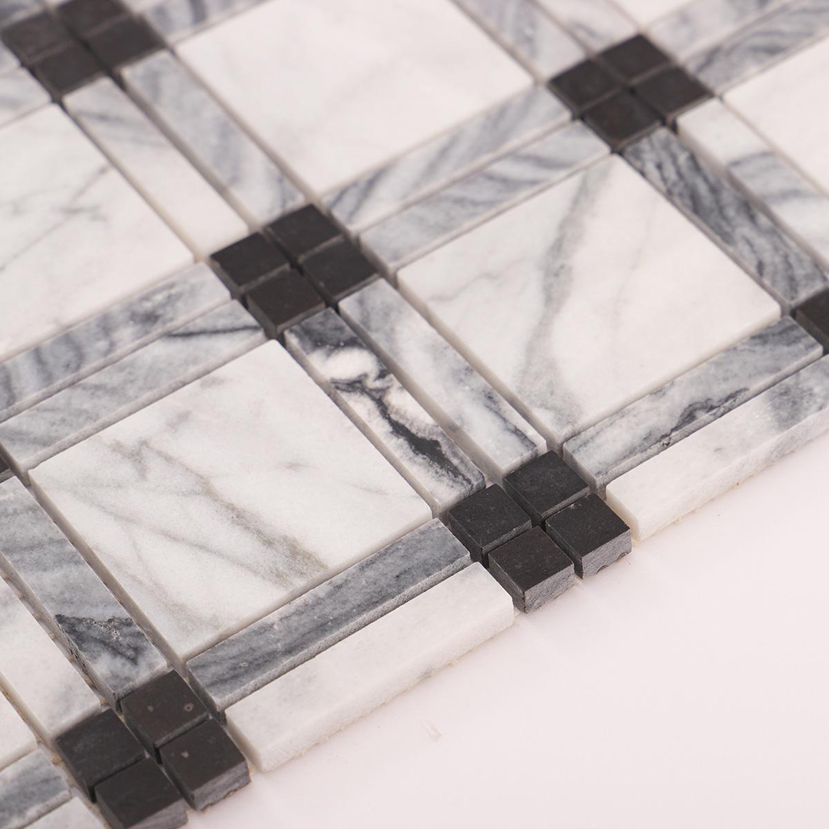 Black and White Polished Marble Plaid Mosaic Tiles — mosaic ghép nghệ thuật bằng đá marble đen & trắng