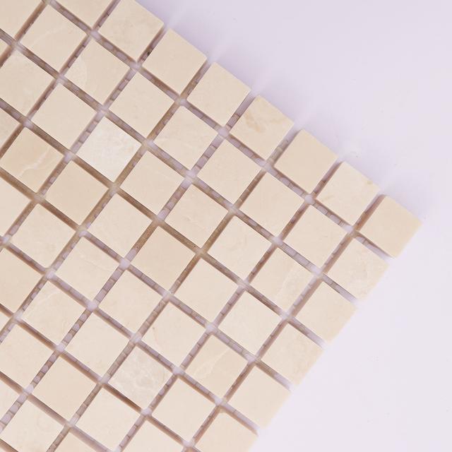 Beige Square Polished Marble Backsplash Mosaic Tiles — mosaic vuông bằng đá marble beige
