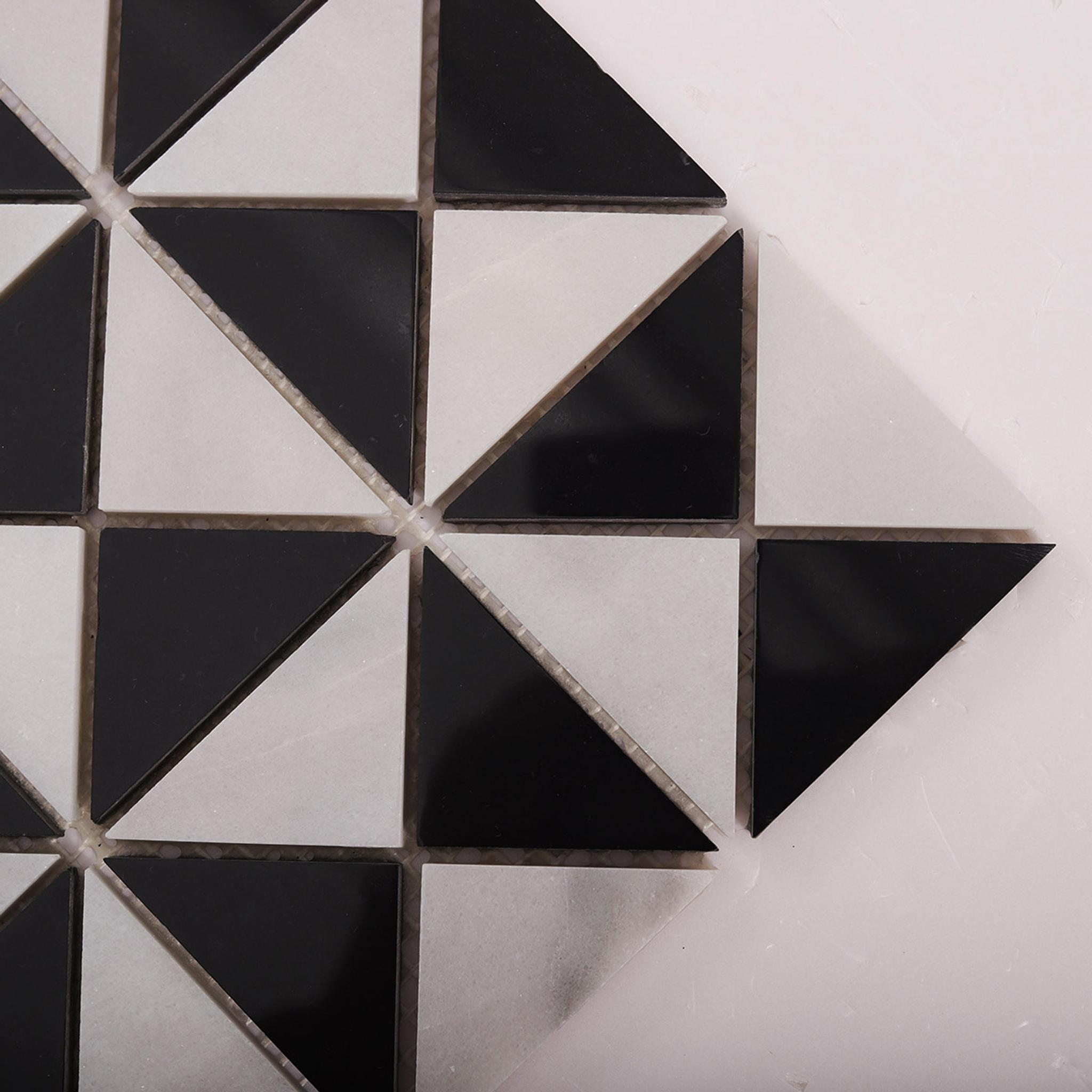 White and Black Triangle Windmill Marble Tiles — mosaic ghép nghệ thuật bằng đá marble đen & trắng