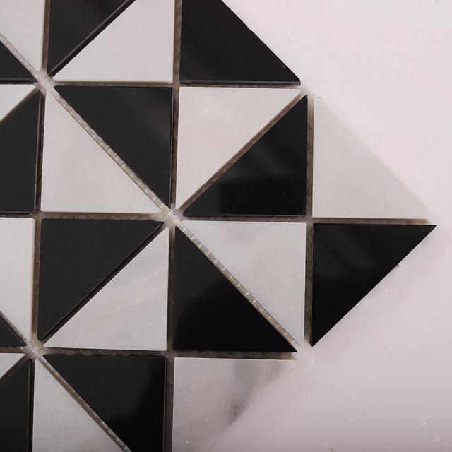 White and Black Triangle Windmill Marble Tiles — mosaic ghép nghệ thuật bằng đá marble đen & trắng
