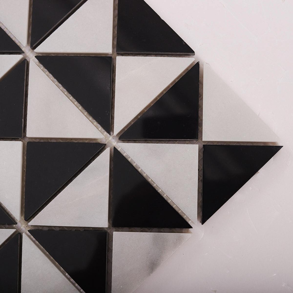 White and Black Triangle Windmill Marble Tiles — mosaic ghép nghệ thuật bằng đá marble đen & trắng