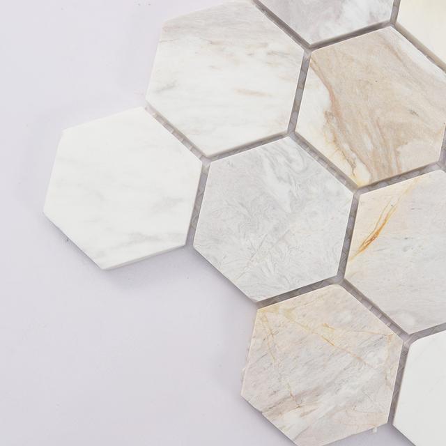 Cream White Hexagon Marble Mosaic Tile for Bathroom Walls — mosaic lục giác bằng đá marble trắng & kem