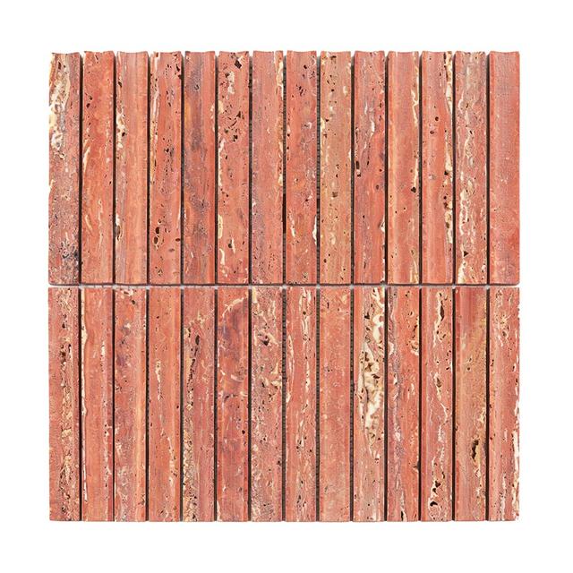 3D Curved Fluted Red Travertine Mosaic — Mosaic rãnh cong travertine đỏ — Rochelle Rochelle Stone