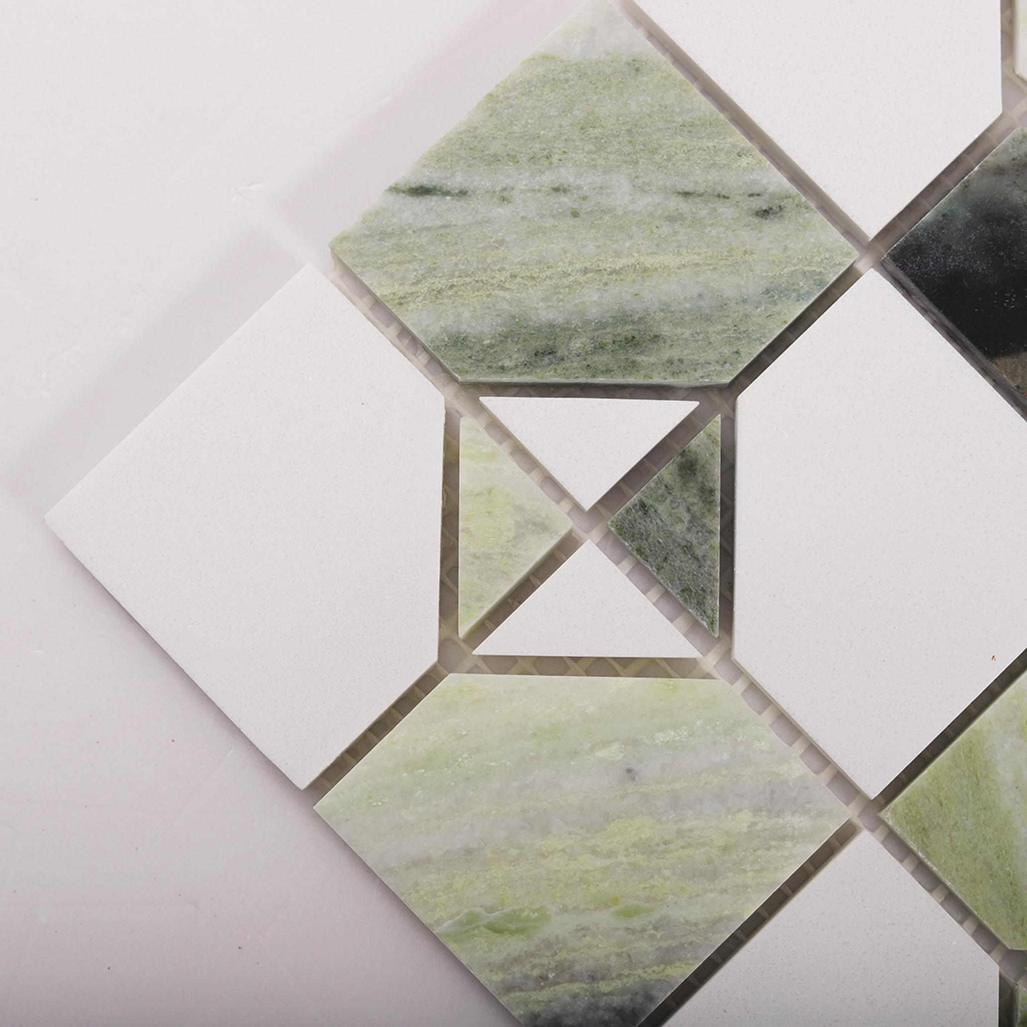 Ming Green and White Thassos Marble Tiles — mosaic ghép nghệ thuật bằng đá marble trắng & xanh lục