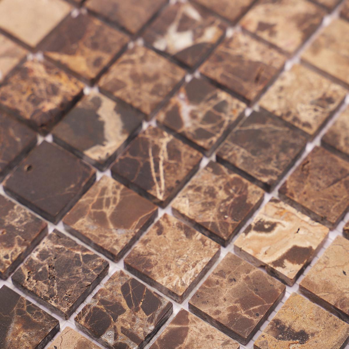 Emperador Brown Marble Mosaic Tiles 23x23mm — mosaic ghép nghệ thuật bằng đá marble nâu & nâu Emperador