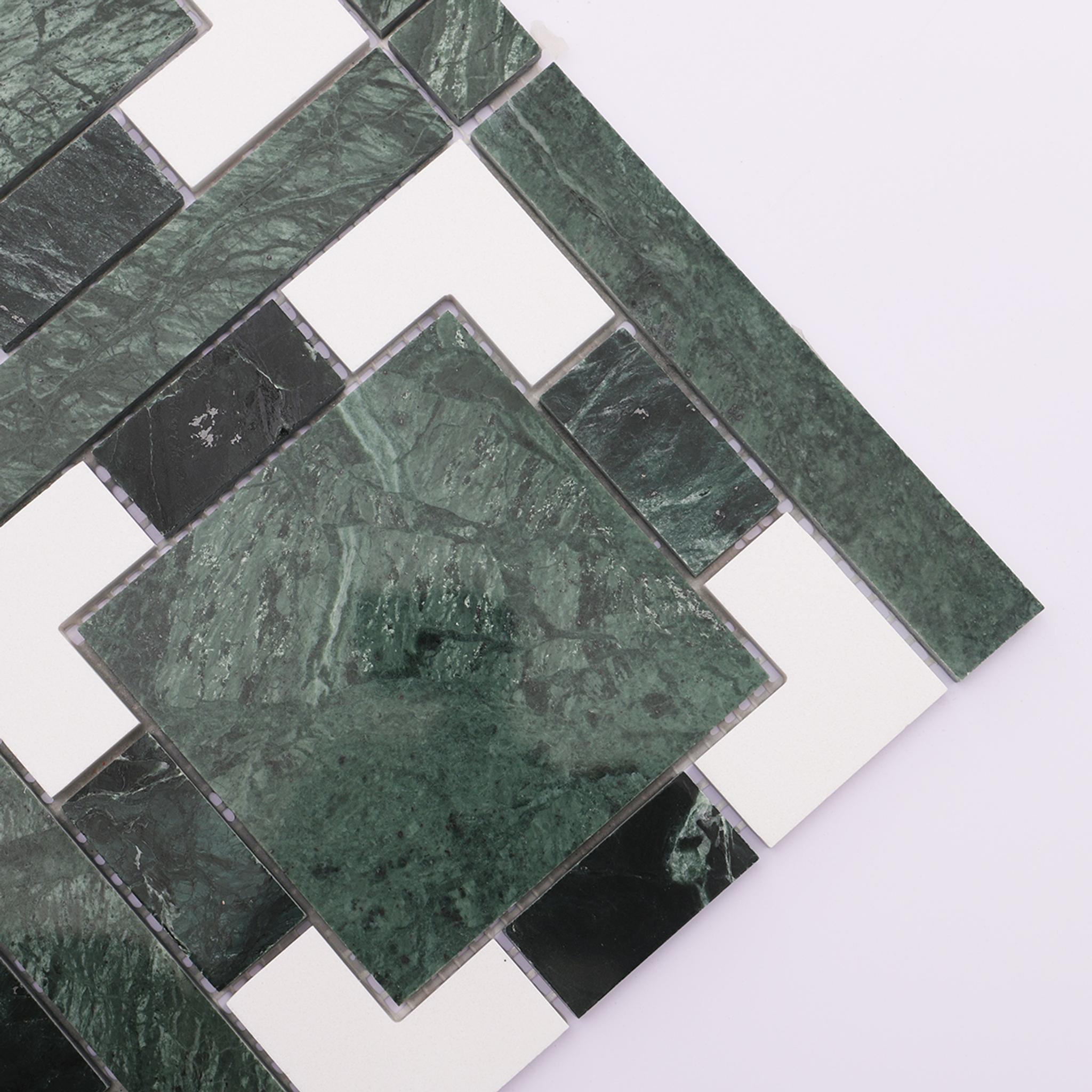Green and White Geometric Polished Marble Tiles — mosaic ghép nghệ thuật bằng đá marble trắng & xanh lục