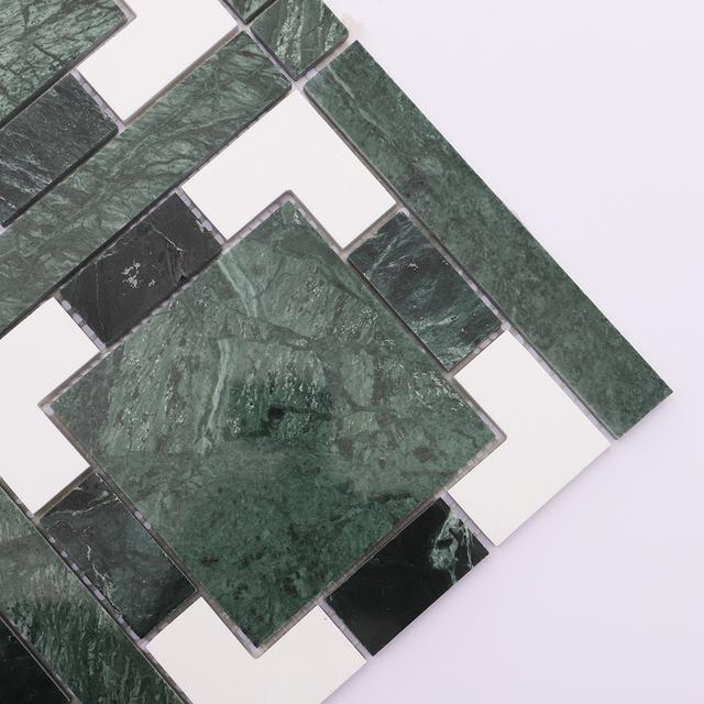Green and White Geometric Polished Marble Tiles — mosaic ghép nghệ thuật bằng đá marble trắng & xanh lục