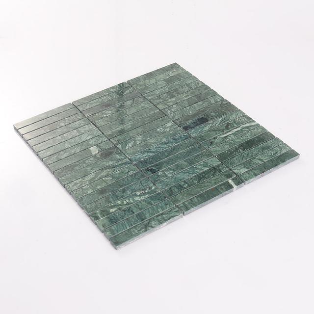 Green Marble Vertical Strip Tile Mosaic Kitchen Backsplash — mosaic thanh dài (linear) bằng đá marble xanh lục
