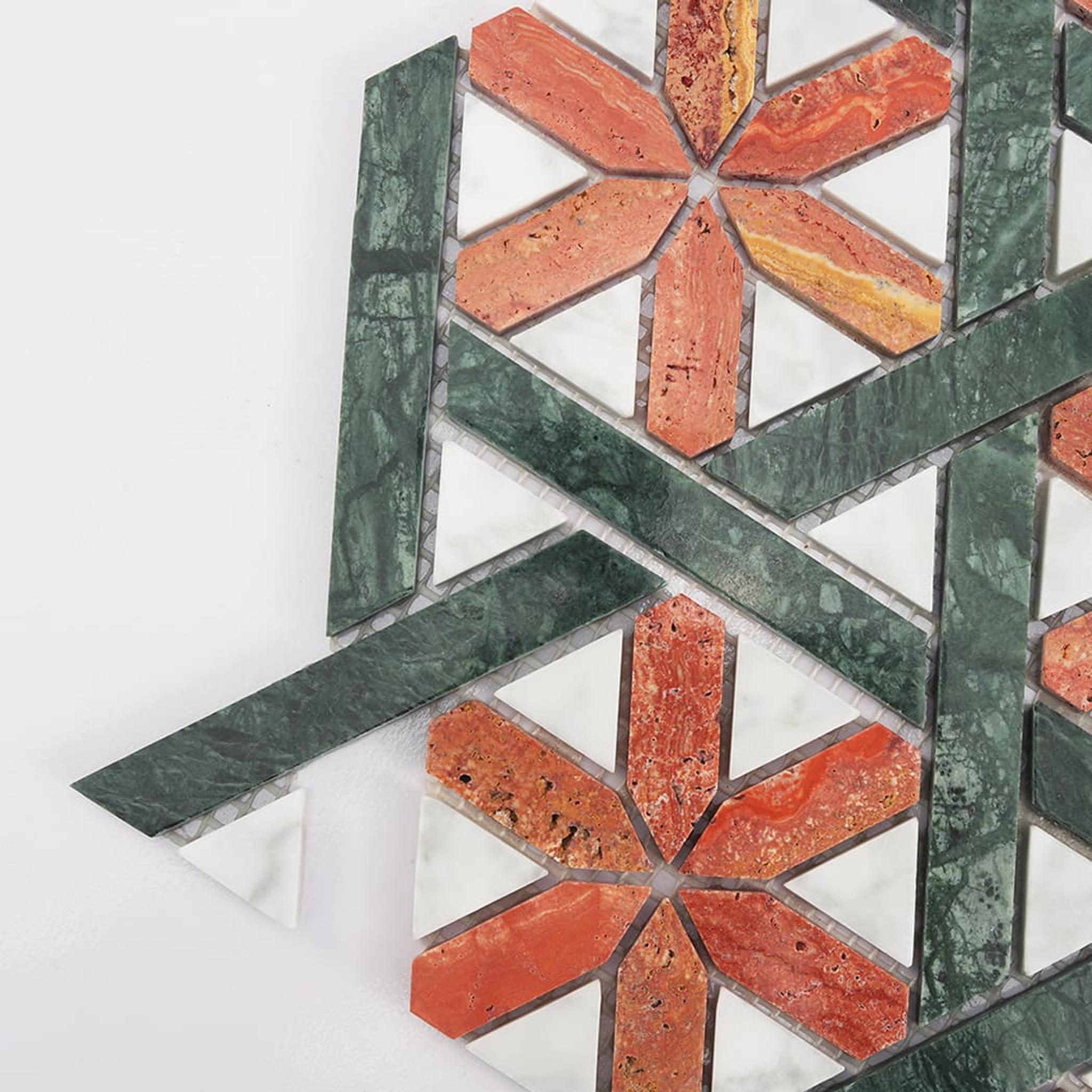 Thassos Star Pattern Marble Mosaic Tile — mosaic ghép nghệ thuật bằng đá marble tự nhiên
